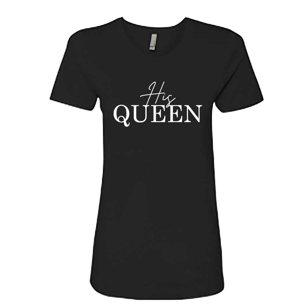 Women’s "His Queen" Graphic T-Shirt – Elegant Royal Crown Typography Tee – Soft Cotton Matching Couples' Shirt for HerWomen’s "His Queen" Graphic T-Shirt – Elegant Royal Crown Typography Tee – Soft Cotton Matching Couples' Shirt for Her