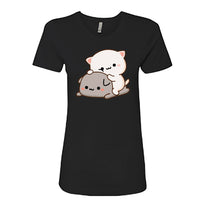 SEO Product Title Women’s Peach & Goma Funny T-Shirt – Cute Mochi Peach Cat Graphic Tee – Kawaii Mocha & Milk Lovers Shirt – Soft Cotton Romantic Cartoon Tee for Her