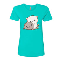 SEO Product Title Women’s Peach & Goma Funny T-Shirt – Cute Mochi Peach Cat Graphic Tee – Kawaii Mocha & Milk Lovers Shirt – Soft Cotton Romantic Cartoon Tee for Her