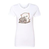 SEO Product Title Women’s Peach & Goma Funny T-Shirt – Cute Mochi Peach Cat Graphic Tee – Kawaii Mocha & Milk Lovers Shirt – Soft Cotton Romantic Cartoon Tee for Her