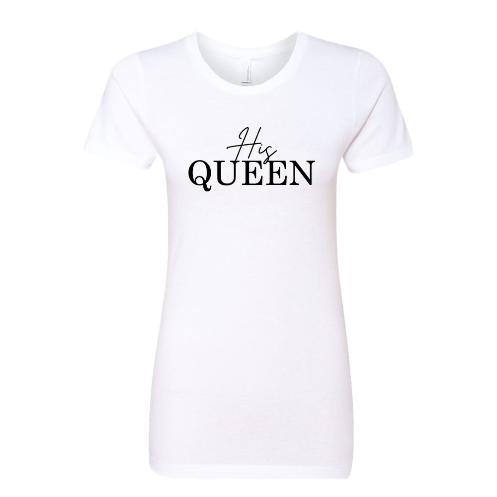 Women’s "His Queen" Graphic T-Shirt – Elegant Royal Crown Typography Tee – Soft Cotton Matching Couples' Shirt for HerWomen’s "His Queen" Graphic T-Shirt – Elegant Royal Crown Typography Tee – Soft Cotton Matching Couples' Shirt for Her