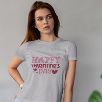 Women’s Happy Valentine's Day T-Shirt | Heart Graphic Crew Neck Tee | Soft Cotton Festive Holiday Top