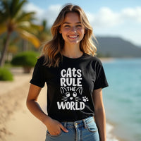 Cats Rule the World" Women's Tee – A Playful T-Shirt for Every Cat Mom