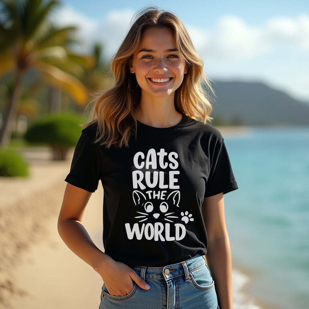Cats Rule the World" Women's Tee – A Playful T-Shirt for Every Cat Mom