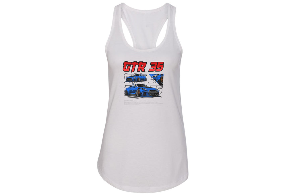 Nissan GTR 35 Women's Top Tank – Lightweight, Fitted Racerback Tank in Hot Pink, Royal, White | Sizes Small to 2XL