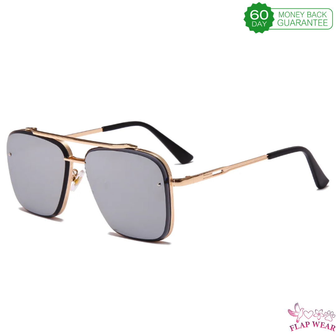 Men's Vintage Square Aviator Sunglasses - Metal Frame UV400 Protection Pilot Glasses