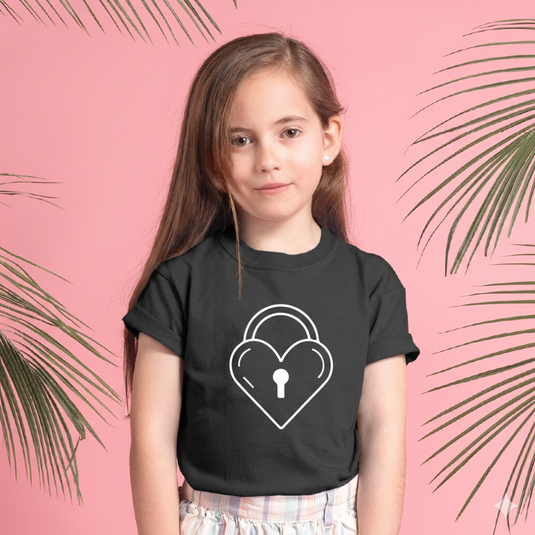 Kids Heart Lock T-Shirt – Youth Heart-Shaped Padlock Graphic Tee – Cute Symbolic Valentine's Day Shirt for Boys & Girls – Soft Cotton Everyday Top