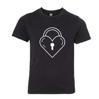 Kids Heart Lock T-Shirt – Youth Heart-Shaped Padlock Graphic Tee – Cute Symbolic Valentine's Day Shirt for Boys & Girls – Soft Cotton Everyday Top