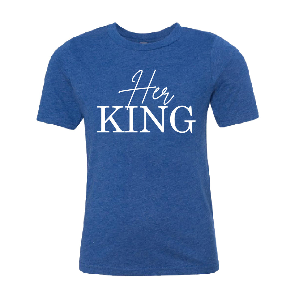 Kids "Her King" Graphic T-Shirt – Youth Royal Crown Typography Tee – Soft Cotton Matching Family Shirt for Boys