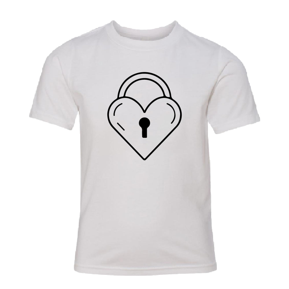 Kids Heart Lock T-Shirt – Youth Heart-Shaped Padlock Graphic Tee – Cute Symbolic Valentine's Day Shirt for Boys & Girls – Soft Cotton Everyday Top