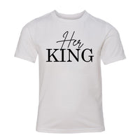 Kids "Her King" Graphic T-Shirt – Youth Royal Crown Typography Tee – Soft Cotton Matching Family Shirt for Boys