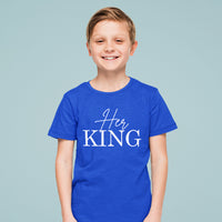 Kids "Her King" Graphic T-Shirt – Youth Royal Crown Typography Tee – Soft Cotton Matching Family Shirt for Boys