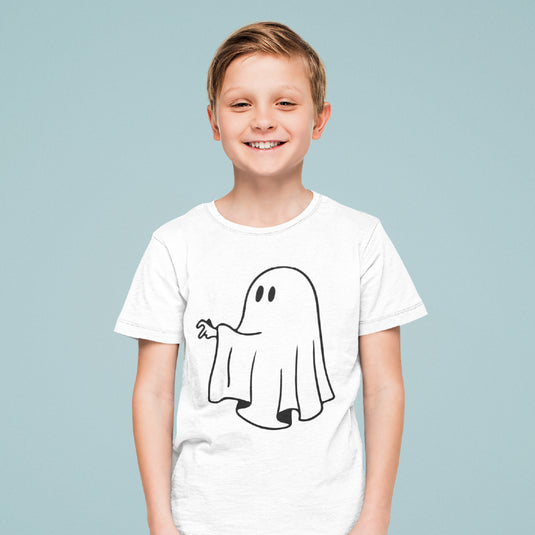 Kids Cute Cartoon Ghost T-Shirt – Youth Spooky Graphic Tee – Soft Cotton Funny Ghost Shirt for Boys & Girls