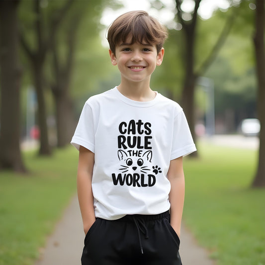 Majestic "Cats Rule the World" Youth T-Shirt – Playful & Fun Kitty Graphic Tee