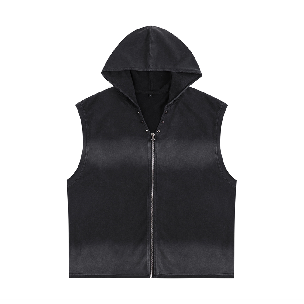 Unisex Vintage Washed Zip-Up Hooded Tank Top | tank top,tank top men,tank tops women,tank top with built in bra,tank tops women y2k