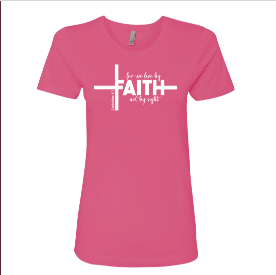 Faith Cross Women’s Christian T-Shirt – “For We Live by Faith, Not by Sight” (2 Corinthians 5:7)