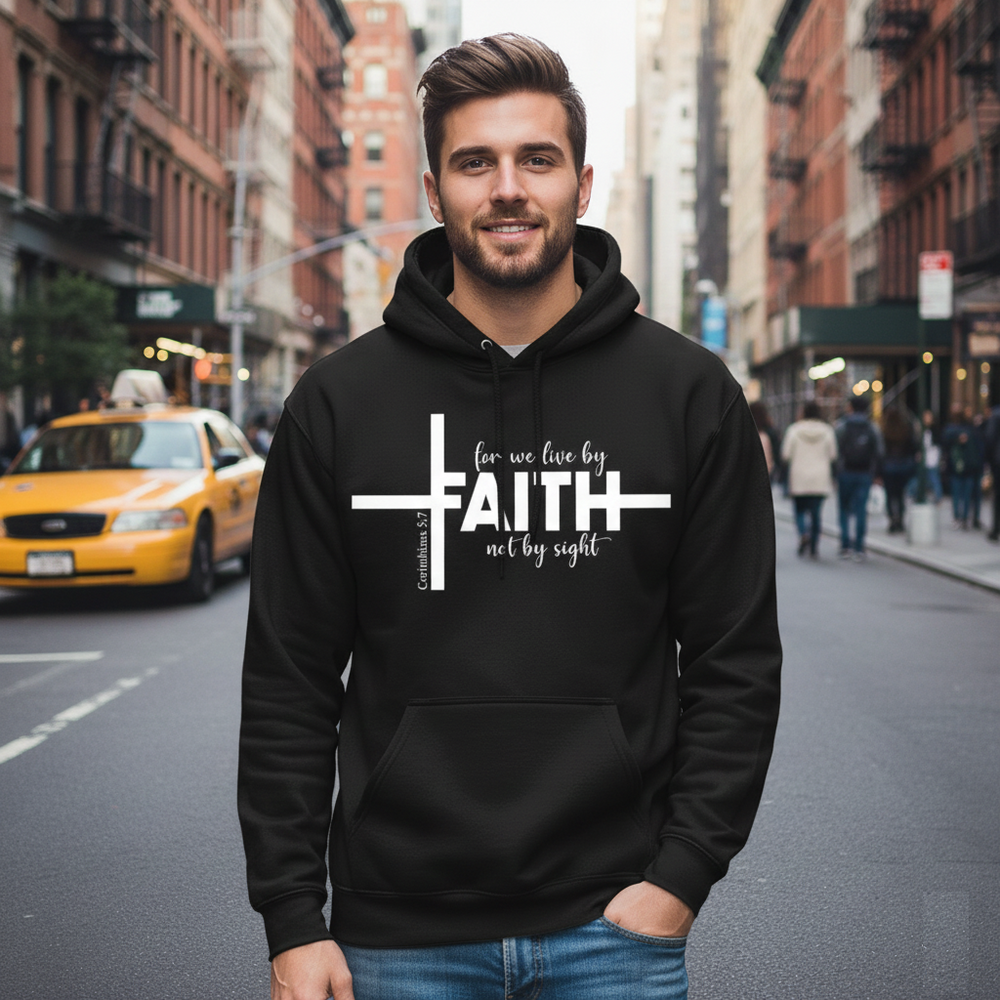 Faith Cross Hoodie – For We Live by Faith, Not by Sight (Unisex)