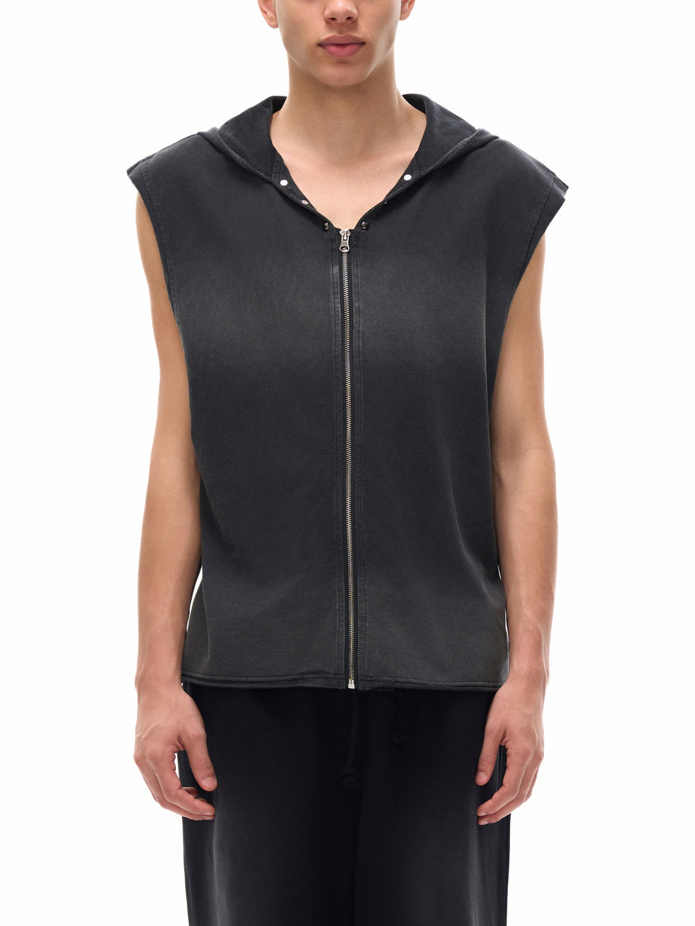 Unisex Vintage Washed Zip-Up Hooded Tank Top | tank top,tank top men,tank tops women,tank top with built in bra,tank tops women y2k