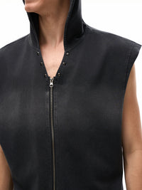 Unisex Vintage Washed Zip-Up Hooded Tank Top | tank top,tank top men,tank tops women,tank top with built in bra,tank tops women y2k