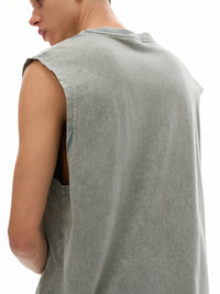 Unisex Snow Washed Frayed Hem Tank Top