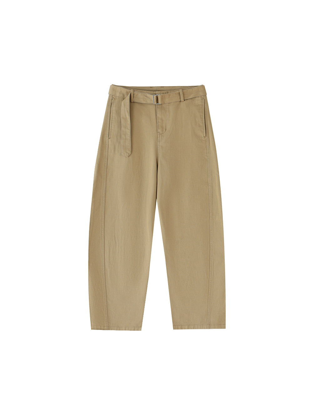 Women Belted Barrel-leg Chino Pants