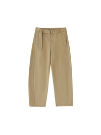 Women Belted Barrel-leg Chino Pants