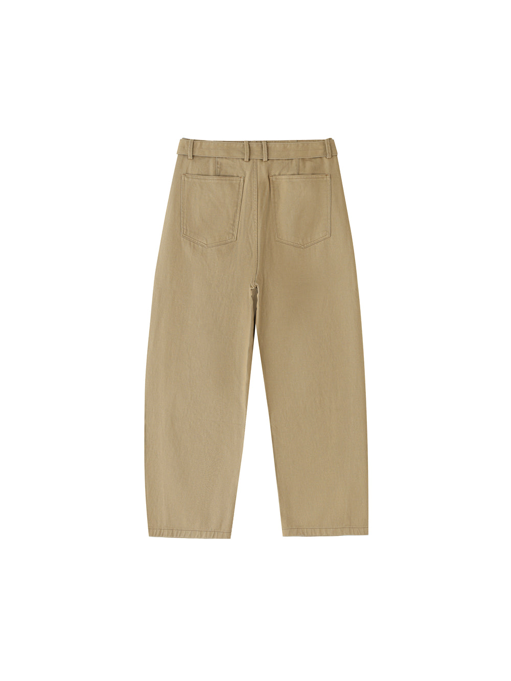 Women Belted Barrel-leg Chino Pants
