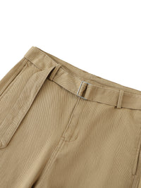 Women Belted Barrel-leg Chino Pants