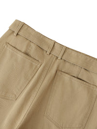 Women Belted Barrel-leg Chino Pants