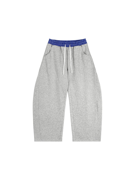 Unisex Plaid Waistband Barrel Sweatpants