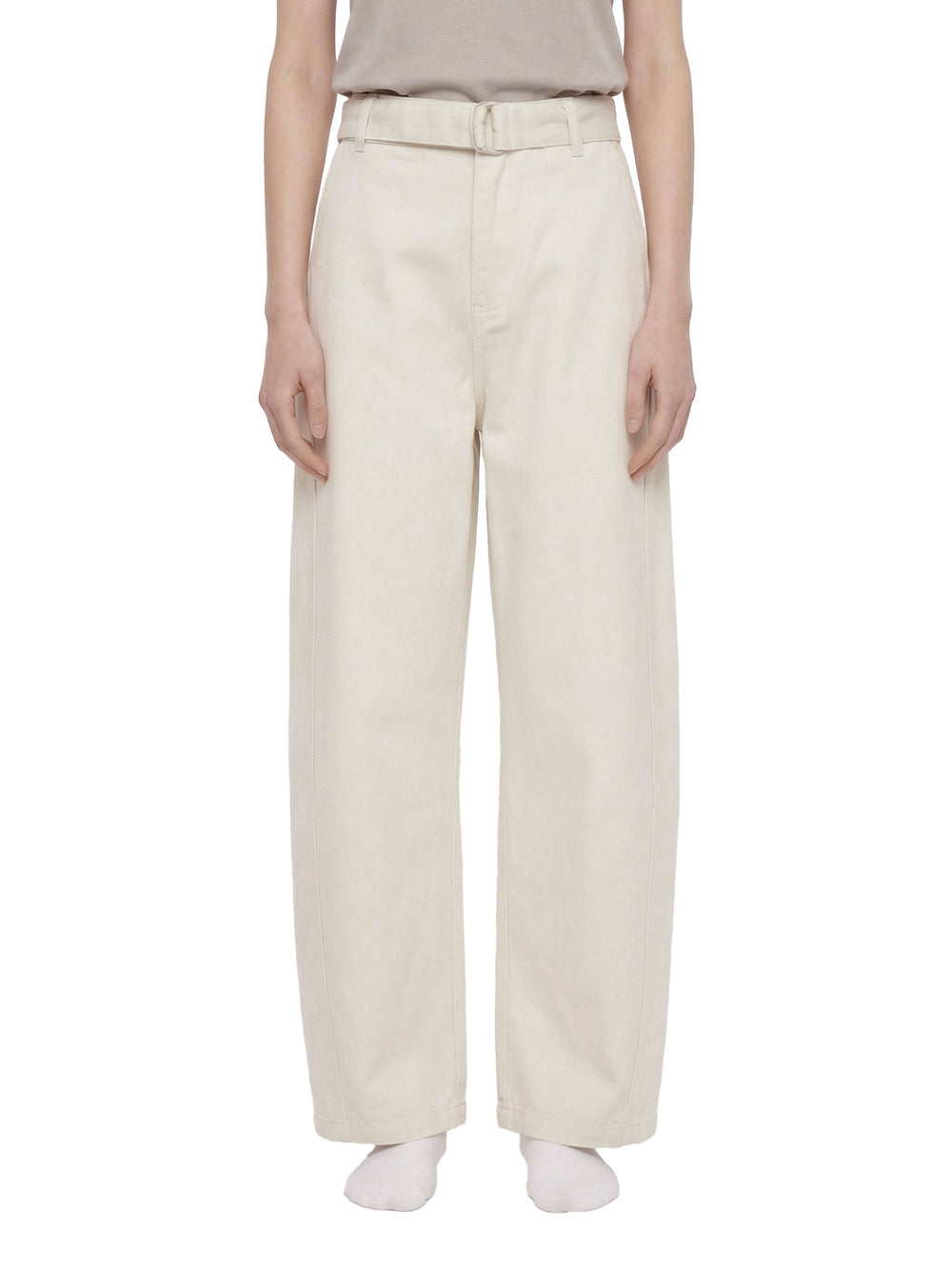 Women Belted Barrel-leg Chino Pants
