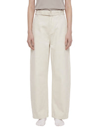 Women Belted Barrel-leg Chino Pants