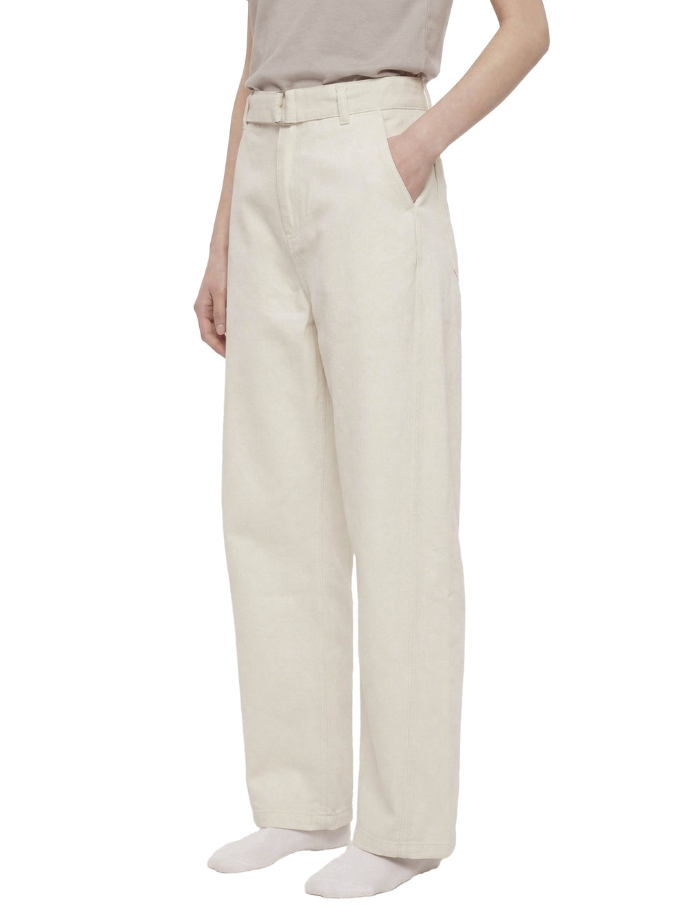 Women Belted Barrel-leg Chino Pants