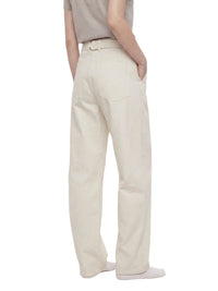 Women Belted Barrel-leg Chino Pants