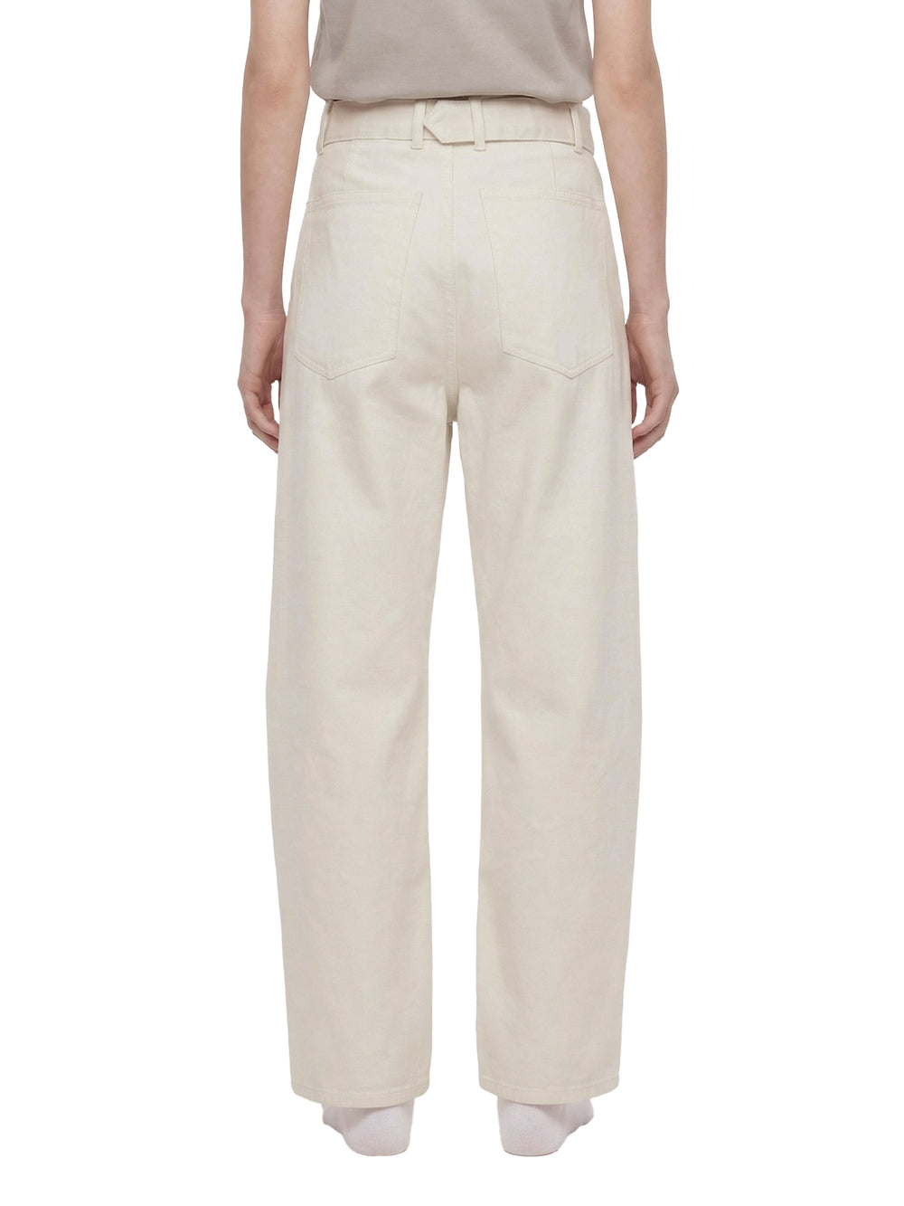 Women Belted Barrel-leg Chino Pants