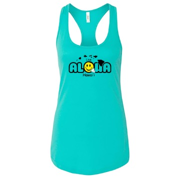 Women’s Live Aloha Hawai’i Racerback Tank Top – Tropical Island Vibes with Smiley Shaka