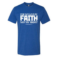 Faith Bible Verse T-Shirt – “For We Live by Faith, Not by Sight” (2 Corinthians 5:7) – Christian Graphic Tee for Men