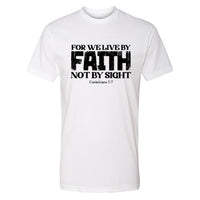 Faith Bible Verse T-Shirt – “For We Live by Faith, Not by Sight” (2 Corinthians 5:7) – Christian Graphic Tee for Men