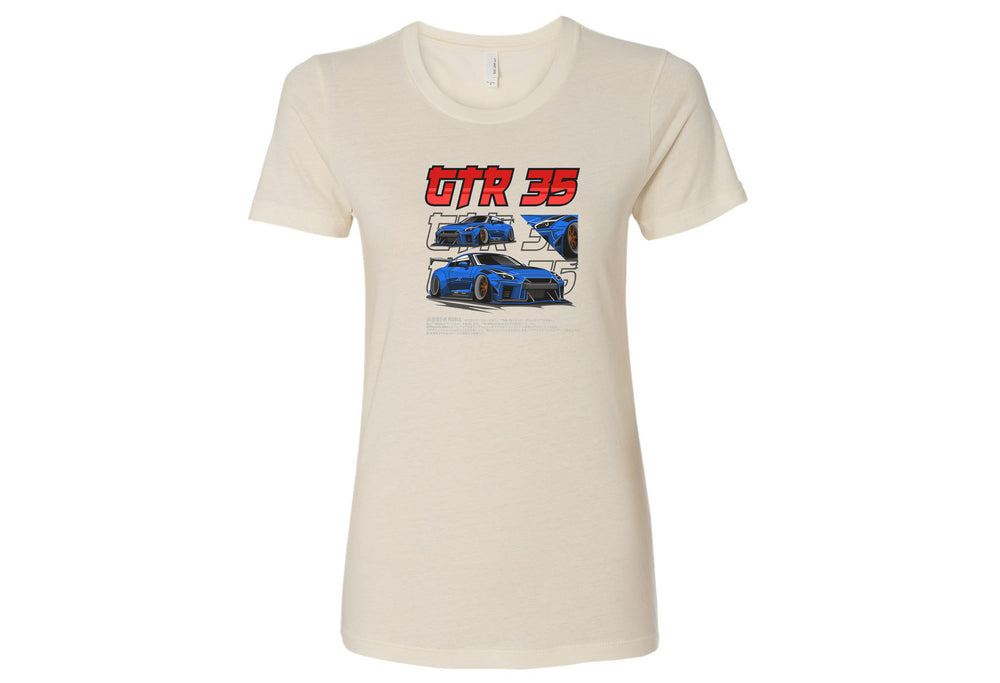 Nissan GTR 35 Women’s T-Shirt – Lightweight, Fitted Tee in Black, Hot Pink, Royal, White | Sizes Small to 2XL